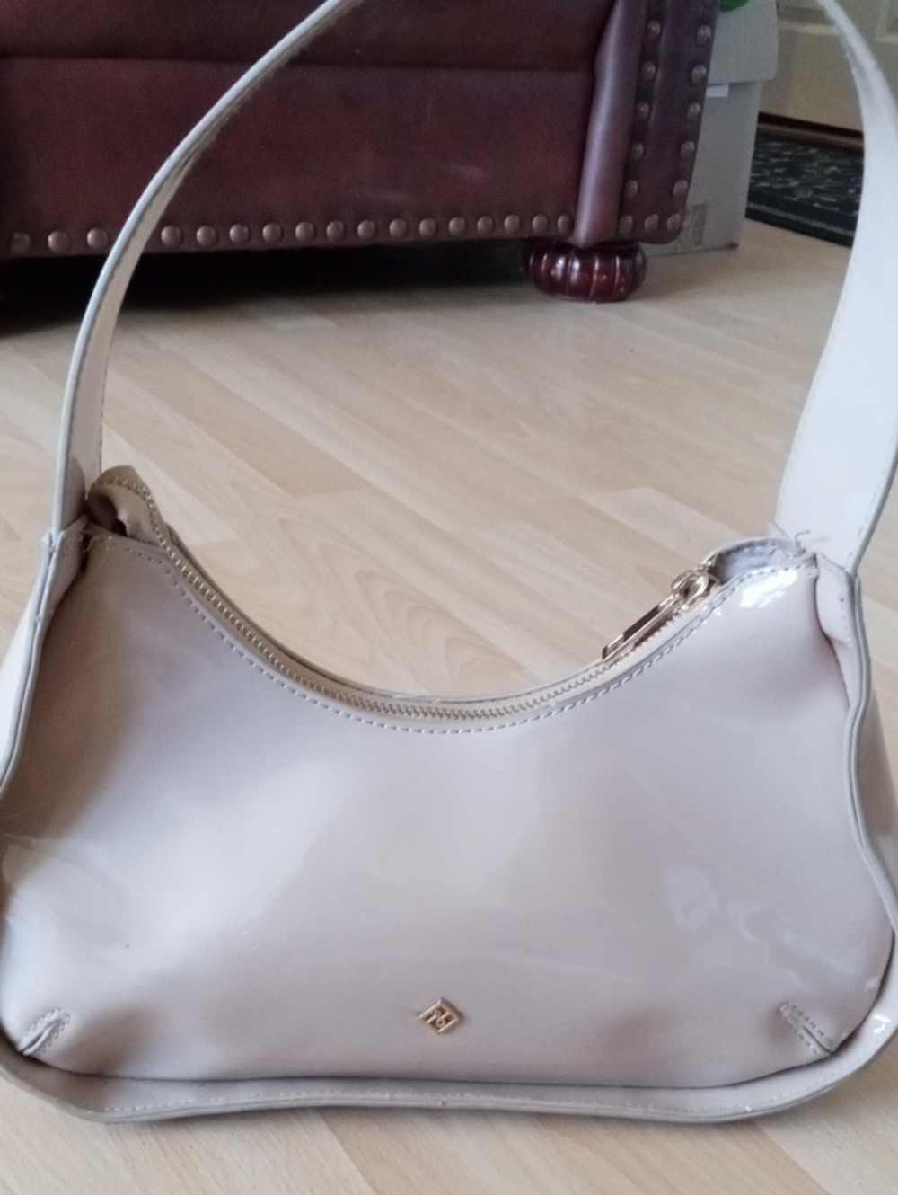 Call It Spring glossy patent shoulder bag in beige